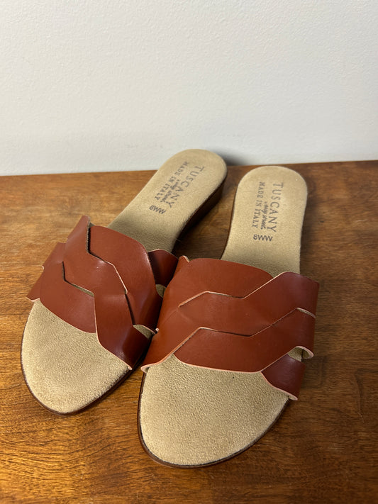 Easy Street Brown Leather Slides - 8WW