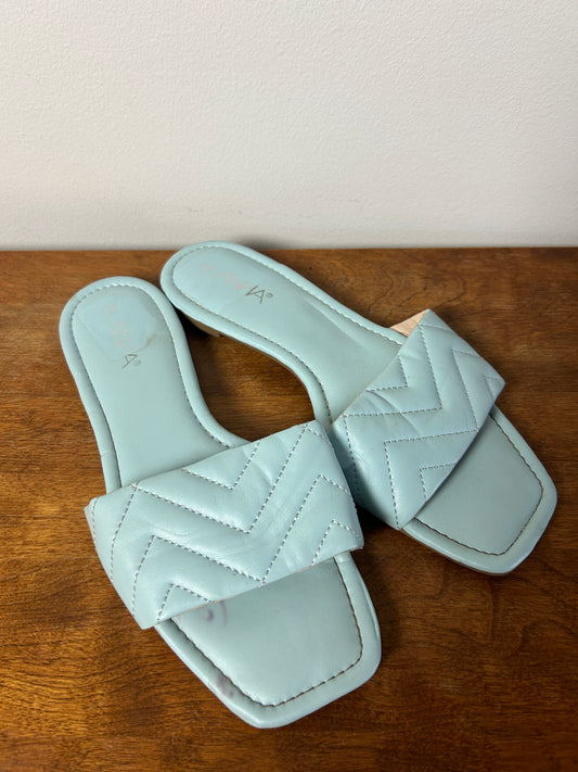 Anna Light Blue Quilted Flat Slides - 9