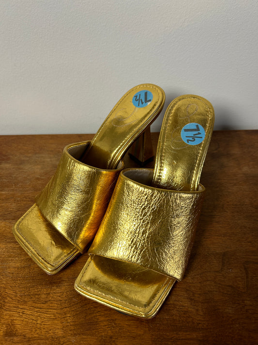 Metallic Gold Open Toe Heeled Sandals - 7.5