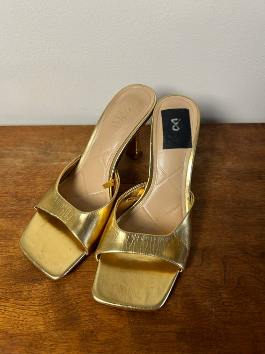 Zara Metallic Gold Open Toe Heeled Sandals - 8