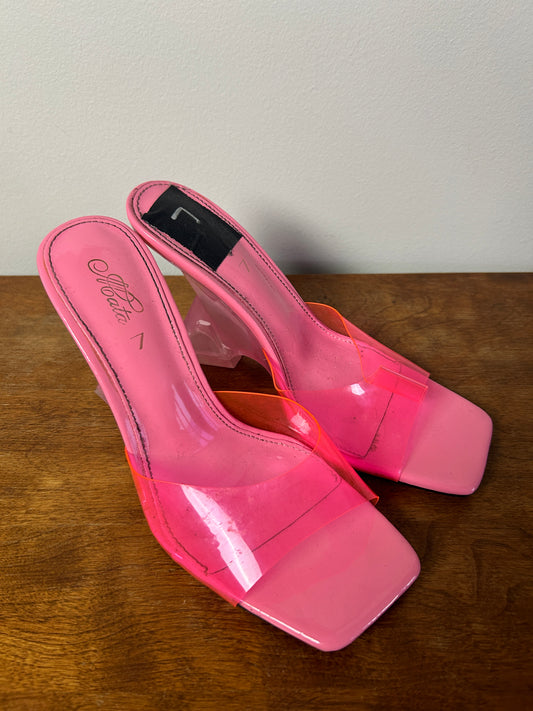 Mata Pink Acrylic Open Toe Heels - 7